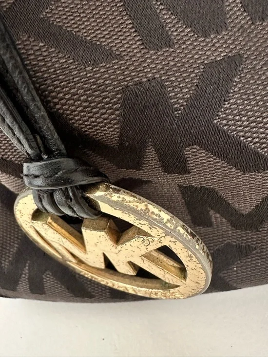 MICHAEL Michael Kors Brown/Black Signature Canvas Shoulder Bag MK Logo - Picture 6 of 8